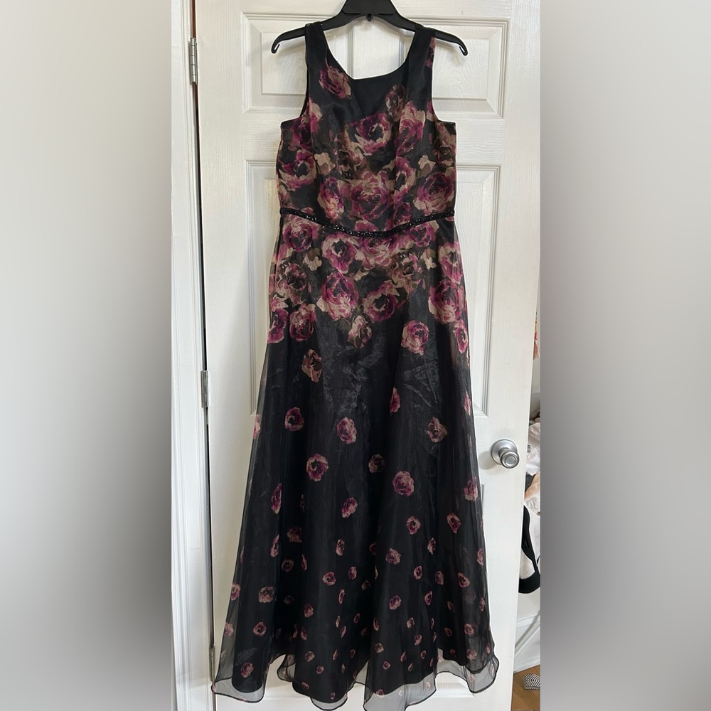 Tahari ASL Floral Evening Gown with Beaded Waist, Sz 14